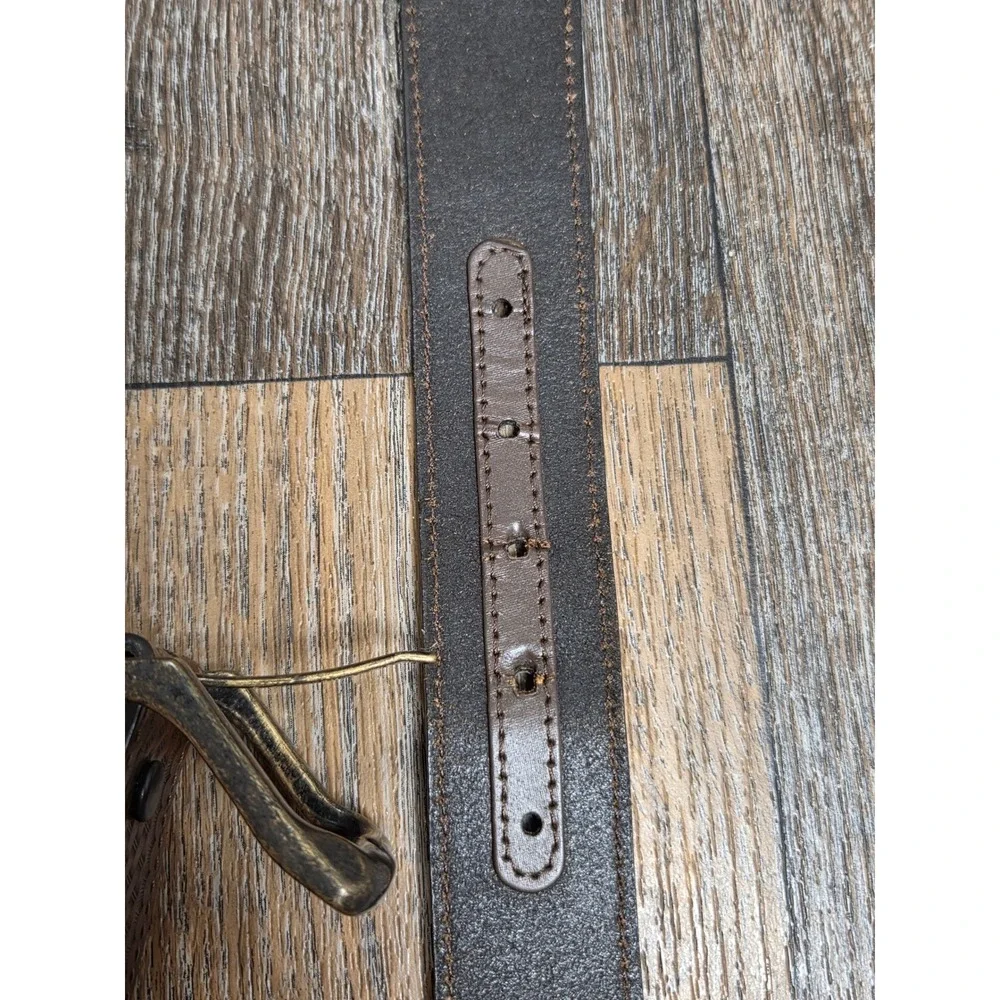 Mens Basketweave Embossed Brown Leather Western Belt Antique Brass Buckle 40